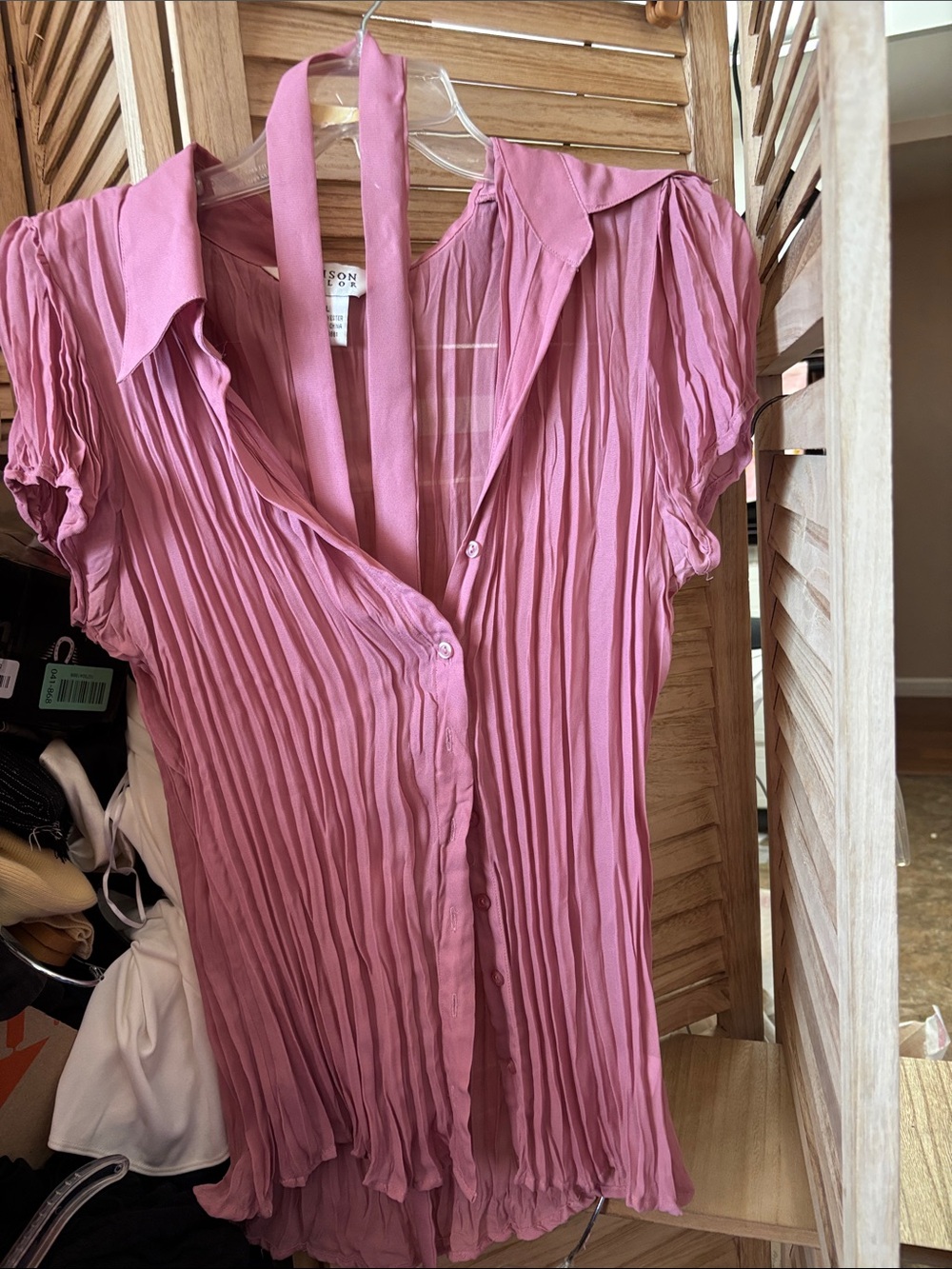 Allison Taylor Dusty Rose Pleated Button-Front Blouse With Sash XL